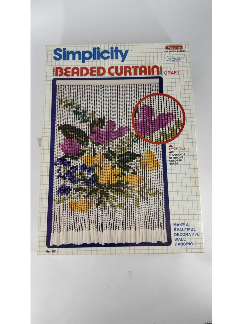 Vintage Simplicity Beaded Curtain Craft Kit No. 9018 Floral Wall Hanging Cottage
